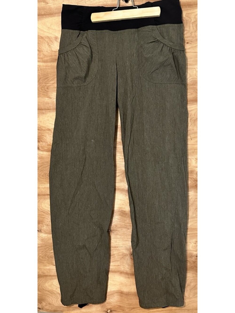 prAna Women’s Large Solid Green Chino Pants Black Waistband Regular Hiking Pocke